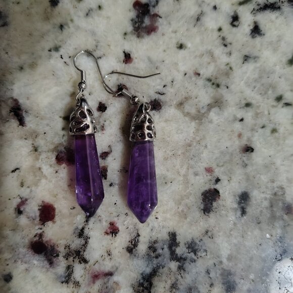 Amethyst Glass Earrings - Picture 4 of 6